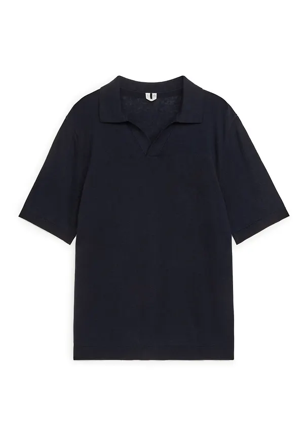 Cotton Linen Polo Shirt - Blue