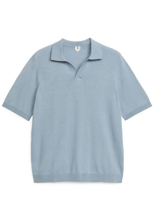 Cotton Linen Polo Shirt - Blue