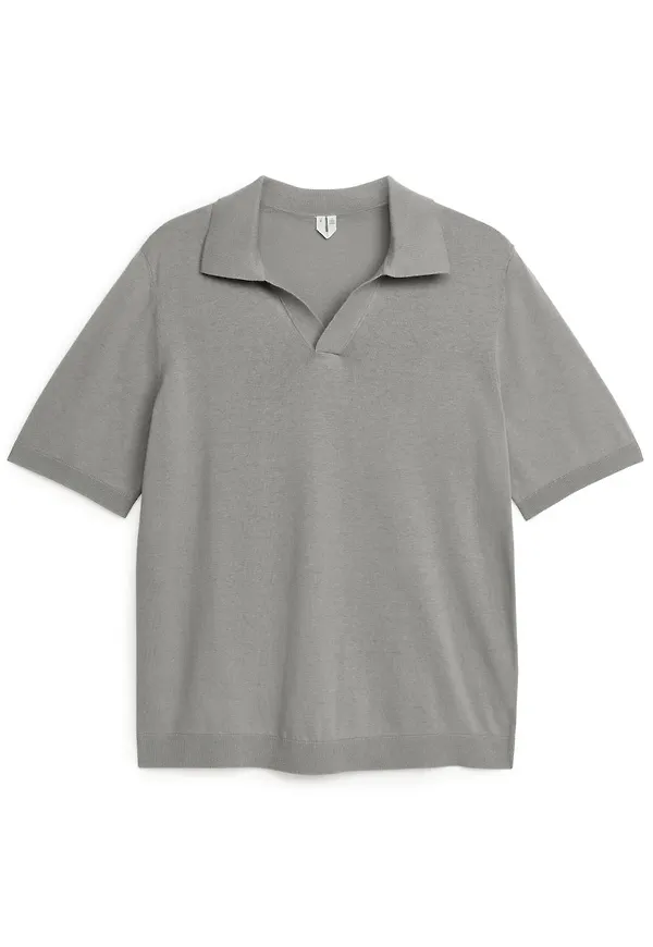Cotton Linen Polo Shirt - Grey