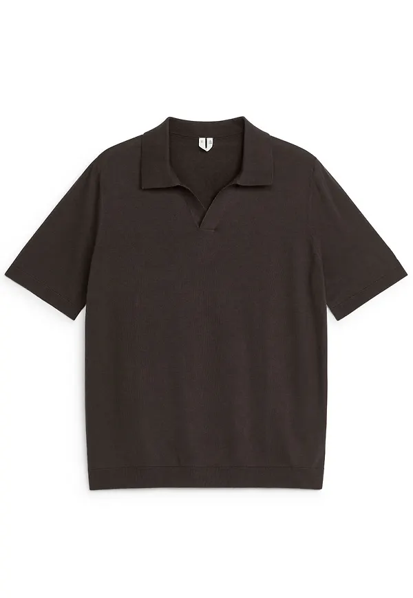 Cotton Linen Polo Shirt - Brown