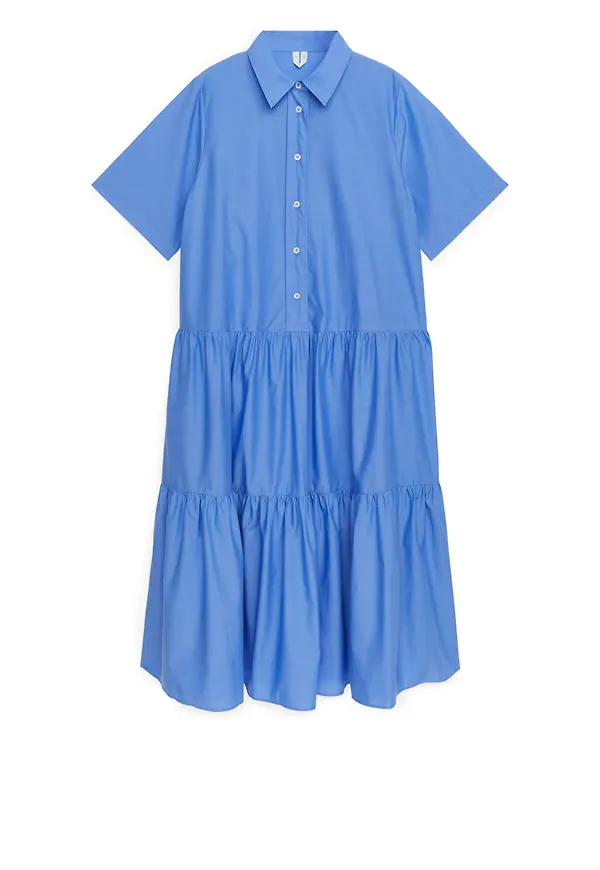 Cotton Lyocell Tier Dress - Blue