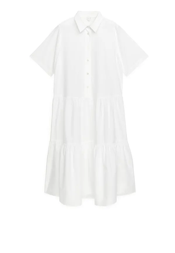 Cotton Lyocell Tier Dress - White