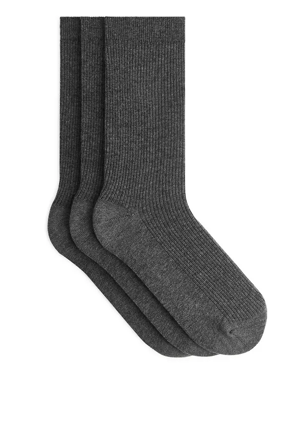 Cotton Rib Socks - Grey