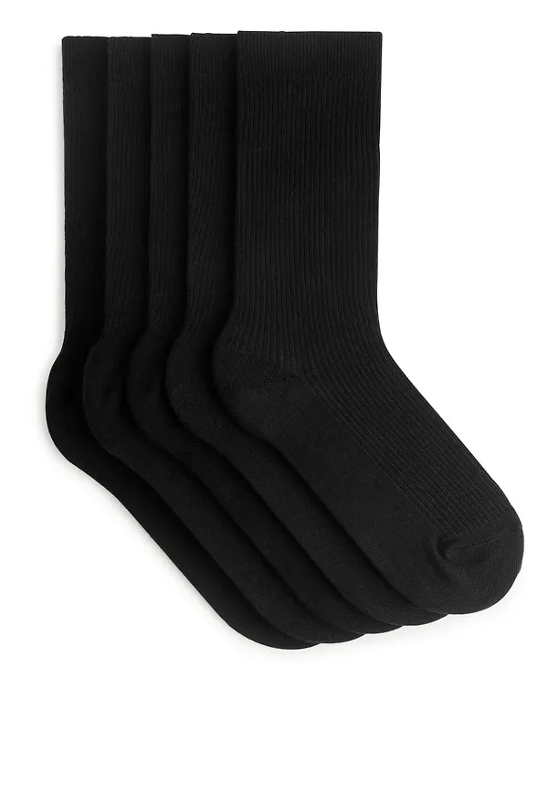 Cotton Rib Socks Set of 5 - Black
