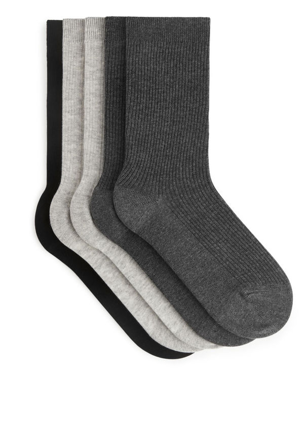 Cotton Rib Socks Set of 5 - Grey
