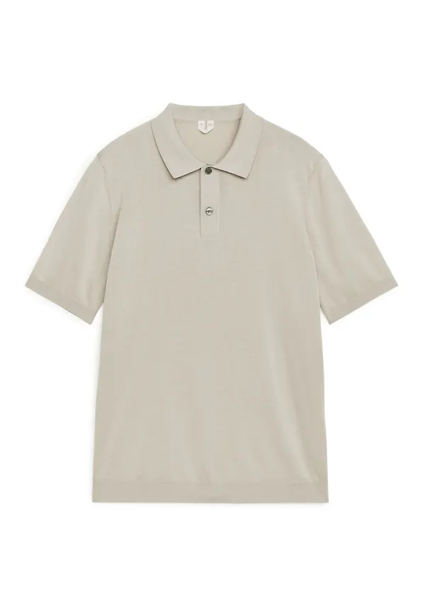 Cotton Silk Polo Shirt - Beige