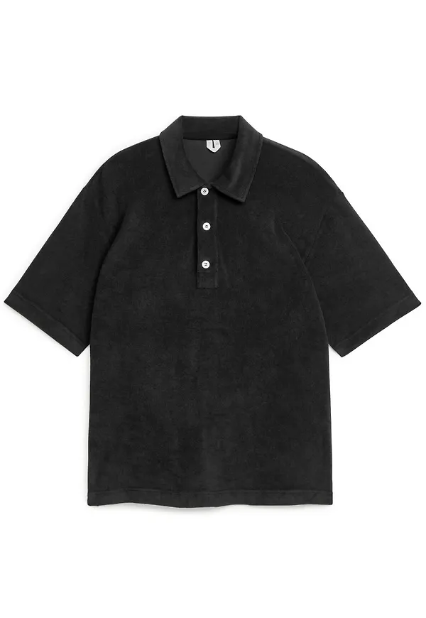 Cotton Towelling Polo Shirt - Black