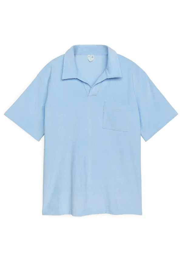 Cotton Towelling Polo Shirt - Blue