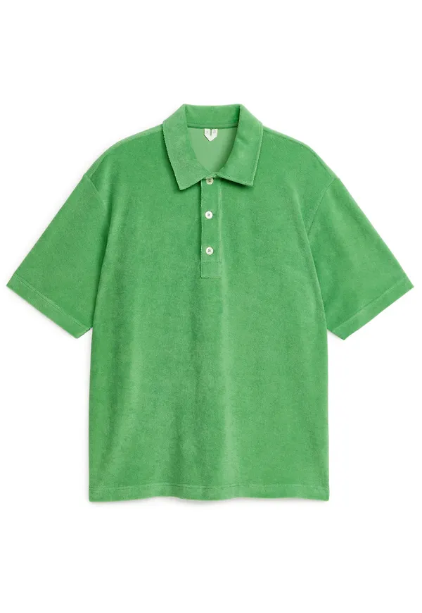 Cotton Towelling Polo Shirt - Green