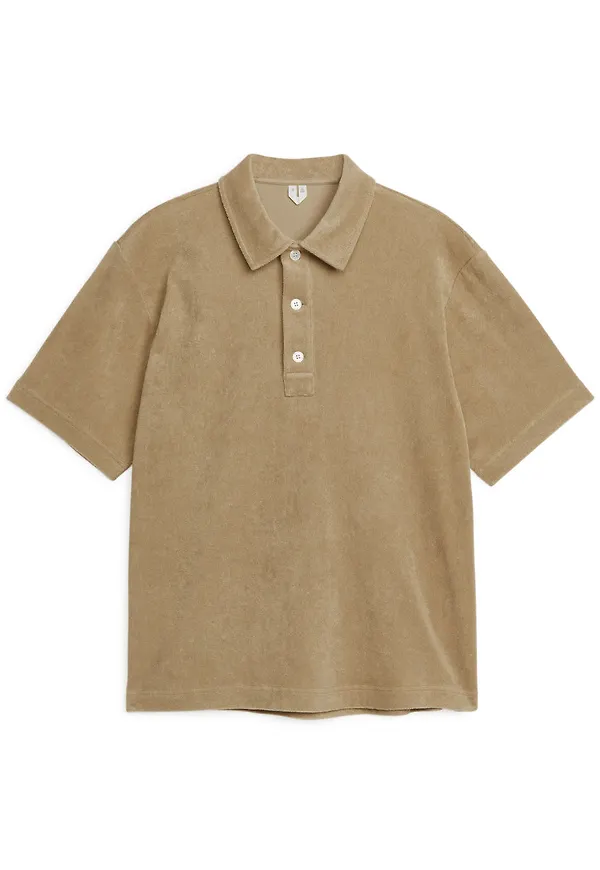 Cotton Towelling Polo Shirt - Beige