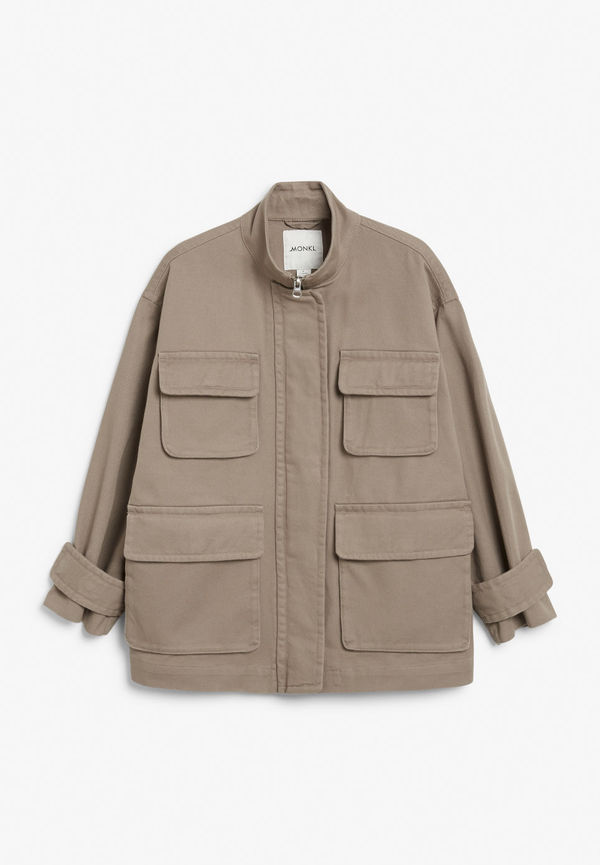 Cotton twill utility jacket - Brown
