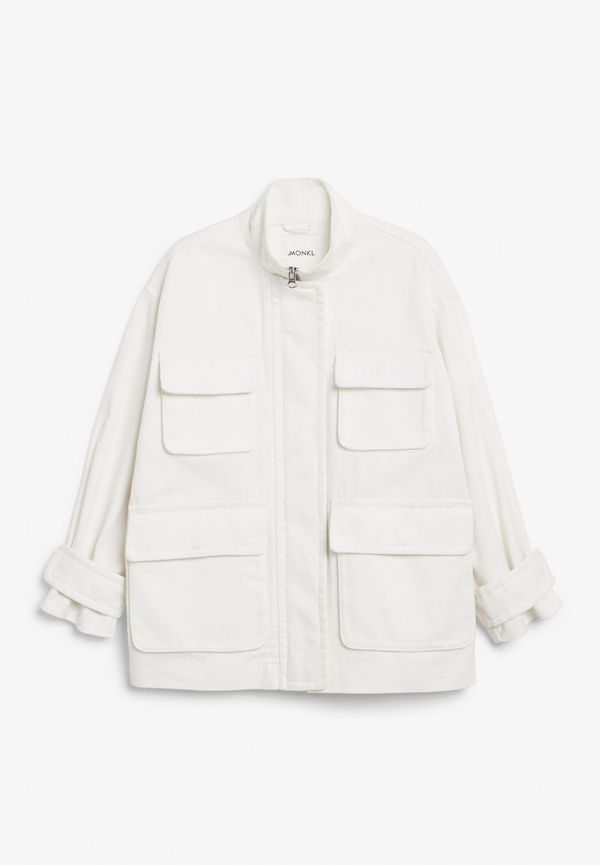 Cotton twill utility jacket - White