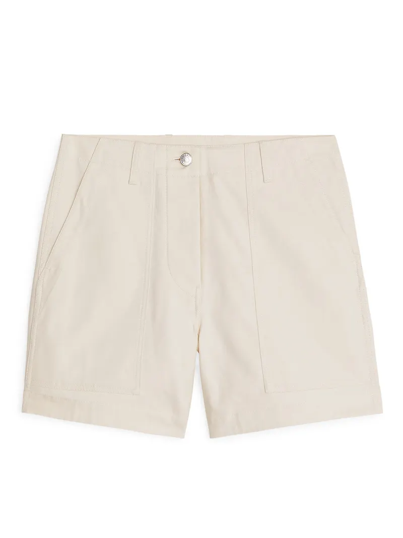 Cotton Twill Workwear Shorts - Beige