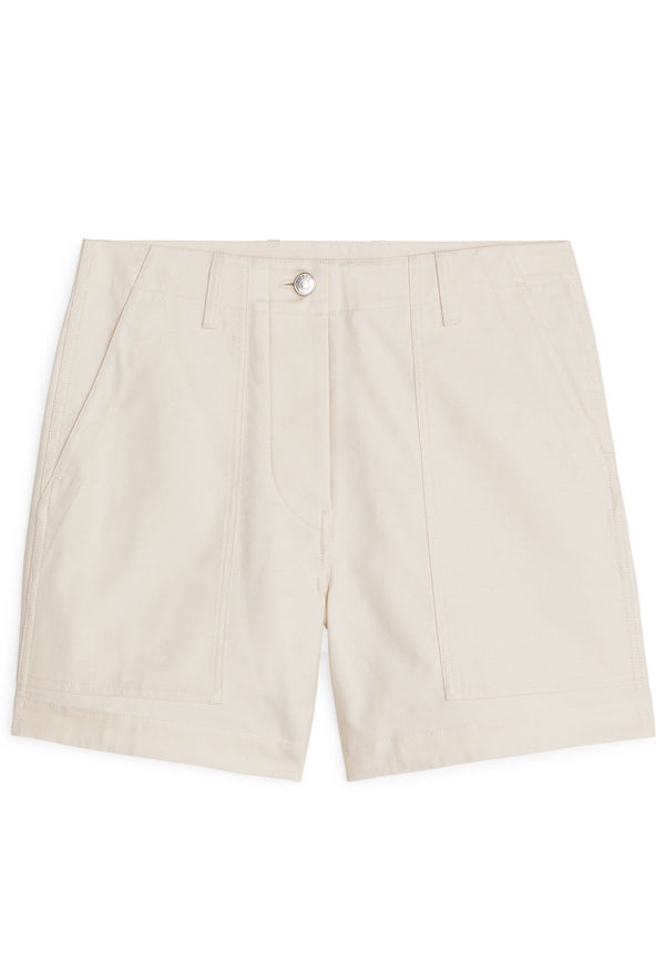 Cotton Twill Workwear Shorts - Beige