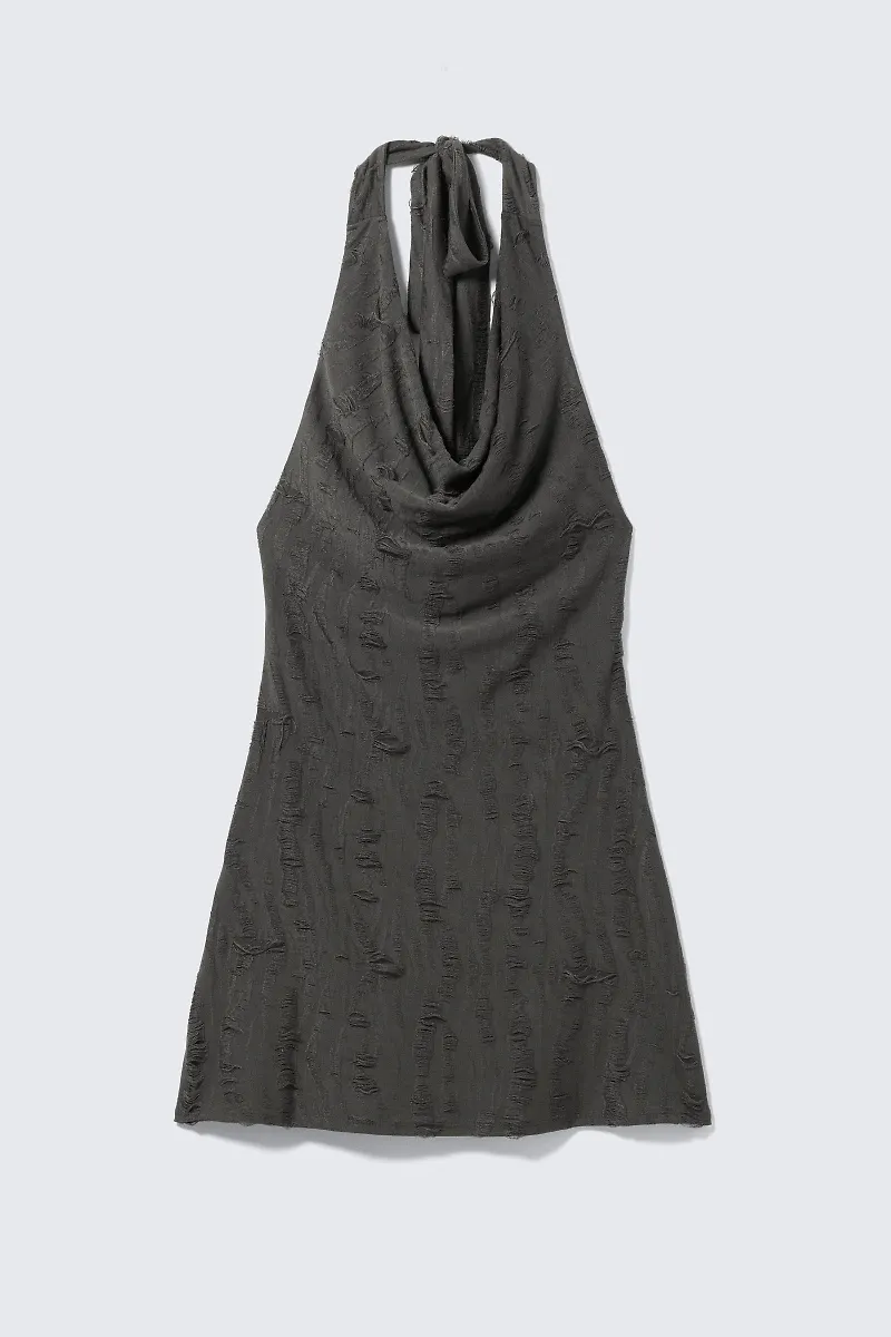 Cowl-Neck Jacquard Halter Mini Dress