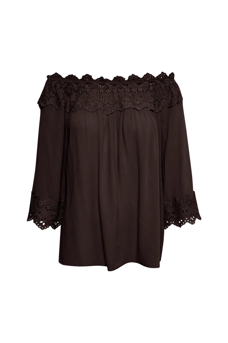 Cream - Blus crBea Embroidery Anglaise Blouse - Brun