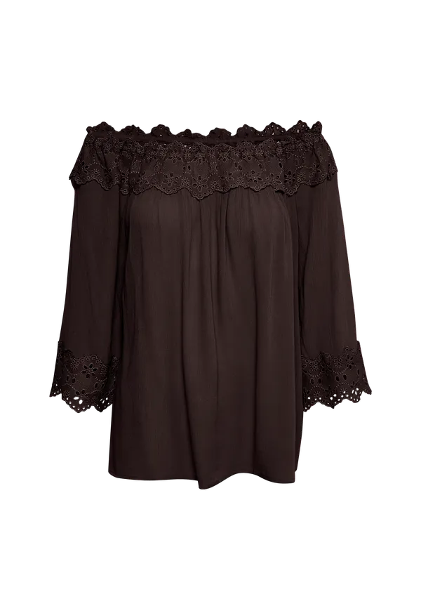 Cream - Blus crBea Embroidery Anglaise Blouse - Brun