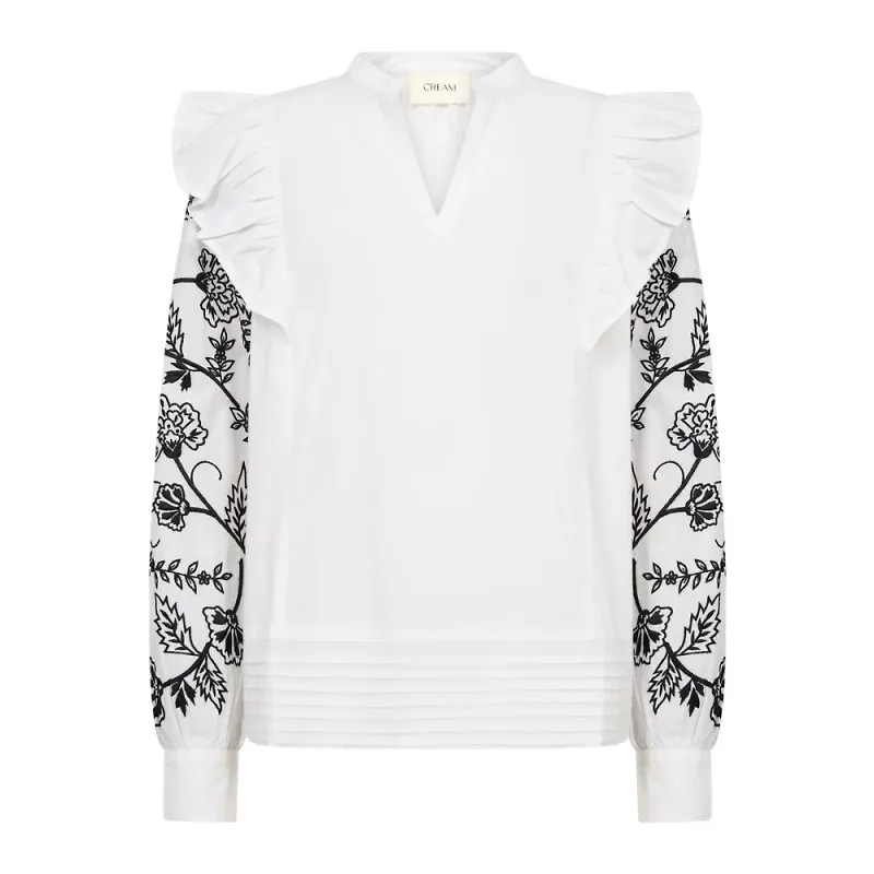 Cream, Blusar & Skjortor , Dam, L, Bomull, Elegant Blus med Rynkdetaljer