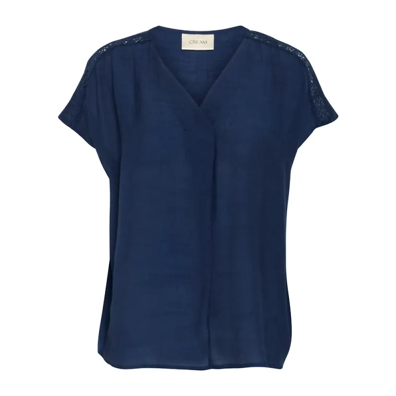 Cream, Blusar & Skjortor , Dam, XS, Polyester, Navy Blazer V-Ringad Blus