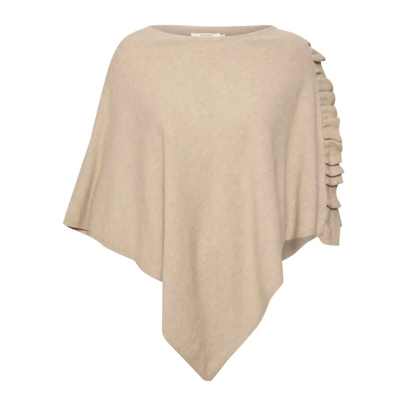 Cream, Jacka, Dam, ONE Size, Oversized Poncho med Ruffle Detalj