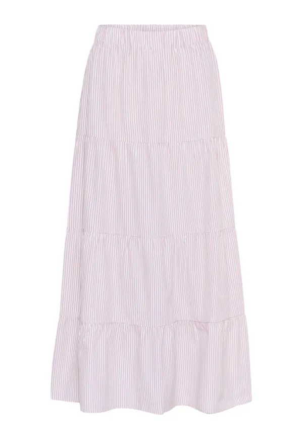 Cream, Kjol, Dam, 2Xl, Bomull, Ljusrosa Randig A-linje Kjol