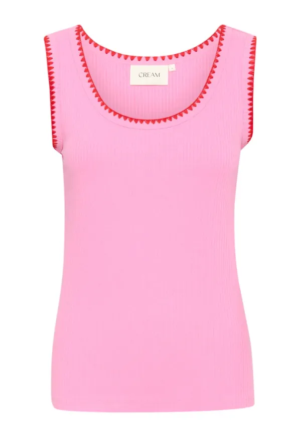 Cream, Topp, Dam, L, Rosa Broderad Topp