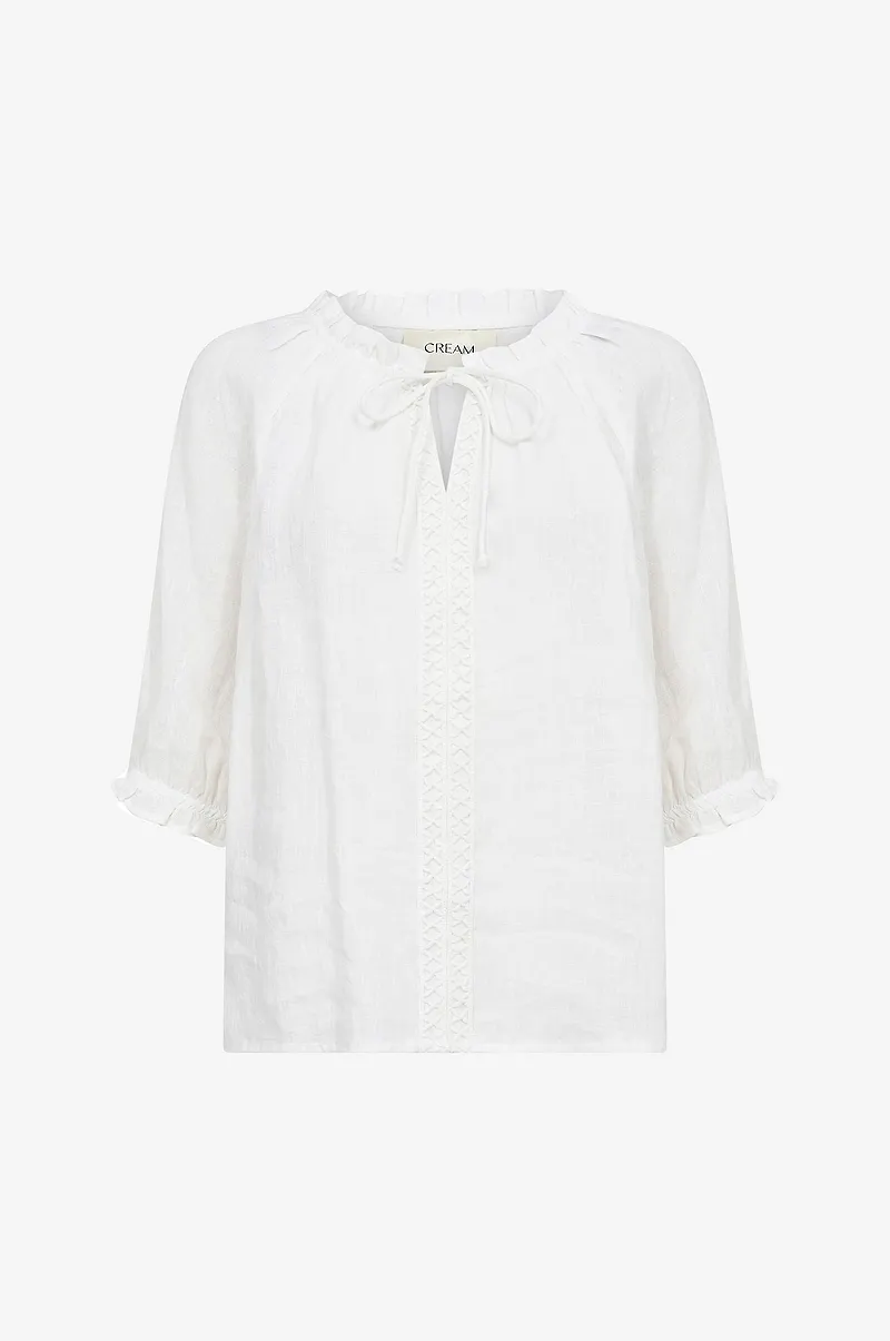 Cream - Linneblus crBellis Lace Blouse - Vit
