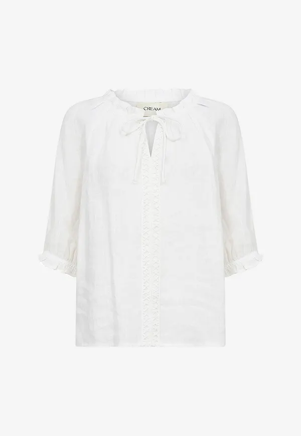 Cream - Linneblus crBellis Lace Blouse - Vit