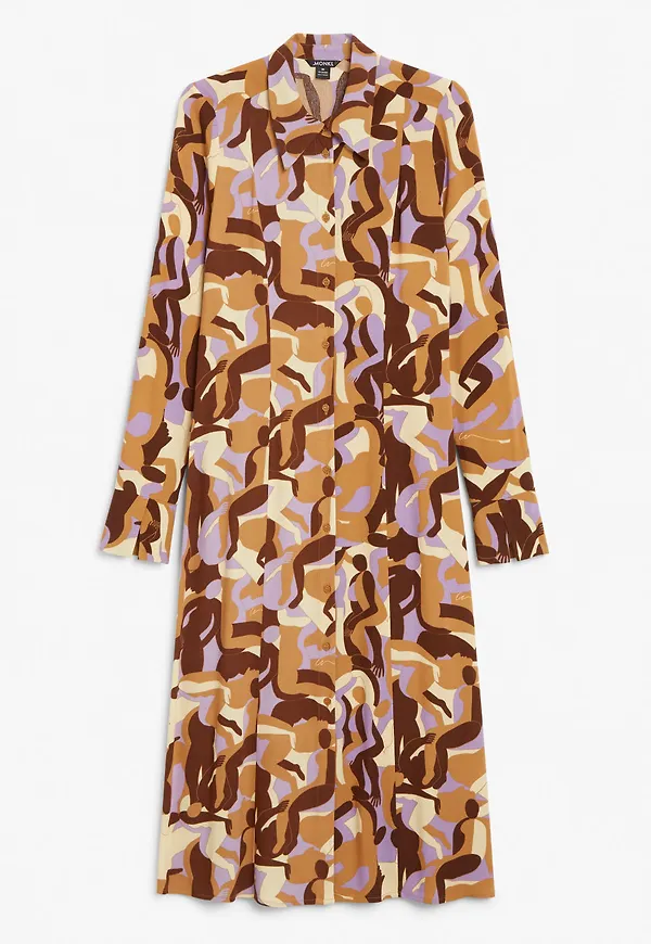 Crepe midi shirt dress - Beige