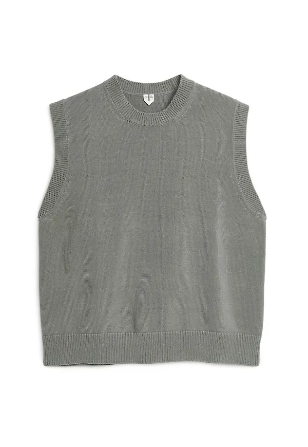 Crew-Neck Cotton Vest - Green