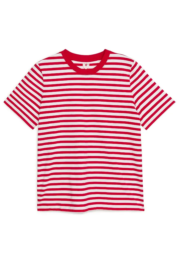 Crew-Neck Striped T-shirt - Red