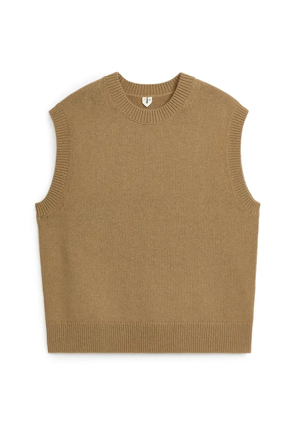 Crew-Neck Wool Vest - Beige