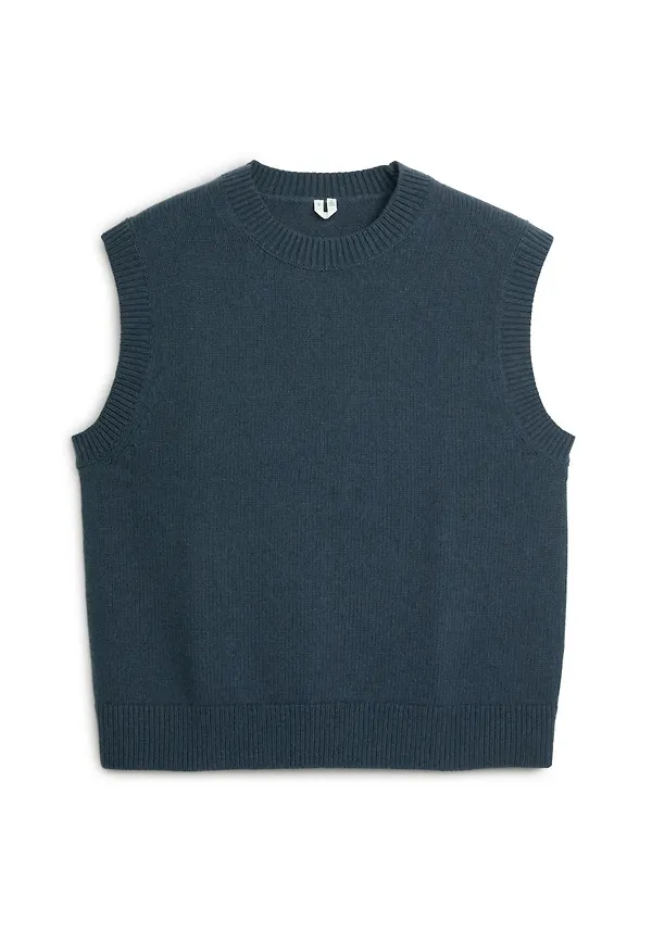 Crew-Neck Wool Vest - Blue