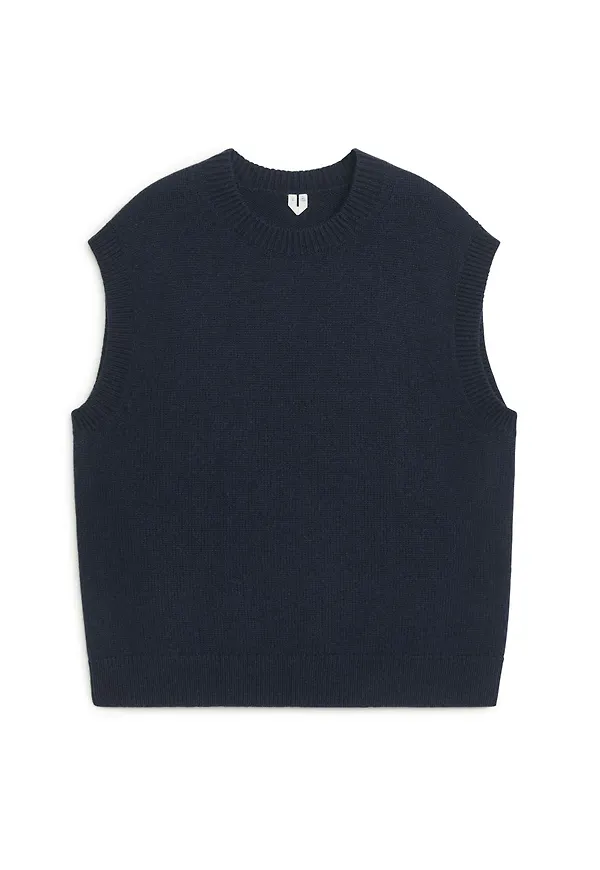 Crew-Neck Wool Vest - Blue
