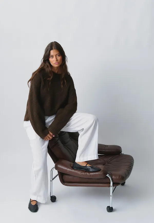 Gina Tricot - Crew neck knitted sweater - stickade tröjor - Brun - XS - Dam