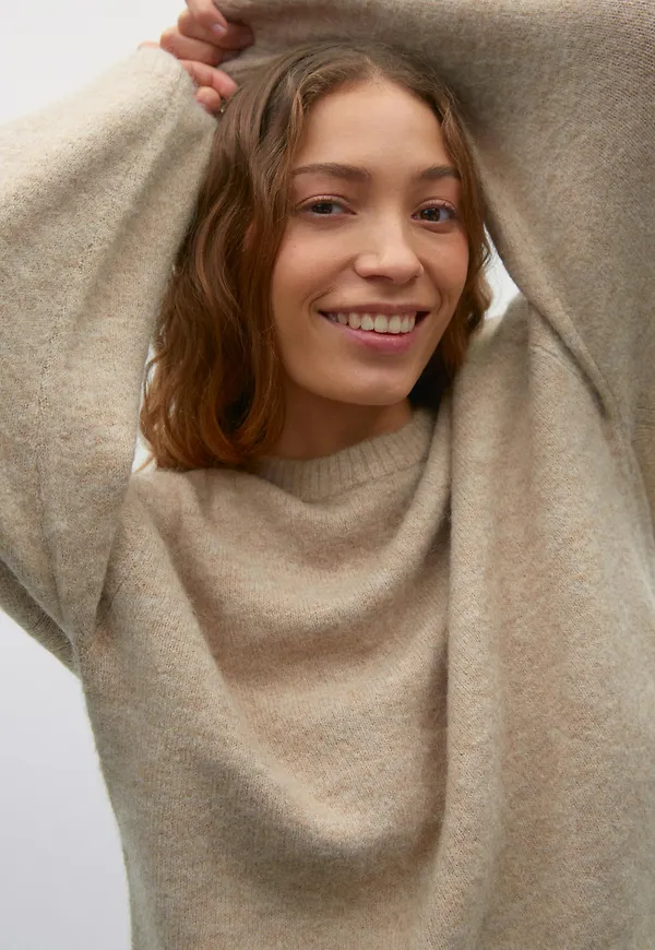 Gina Tricot - Crew neck knitted sweater - stickade tröjor - Beige - XS - Dam