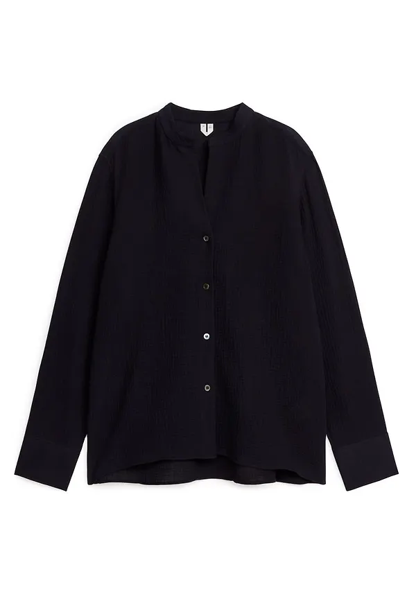 Crinkle Cotton Shirt - Black
