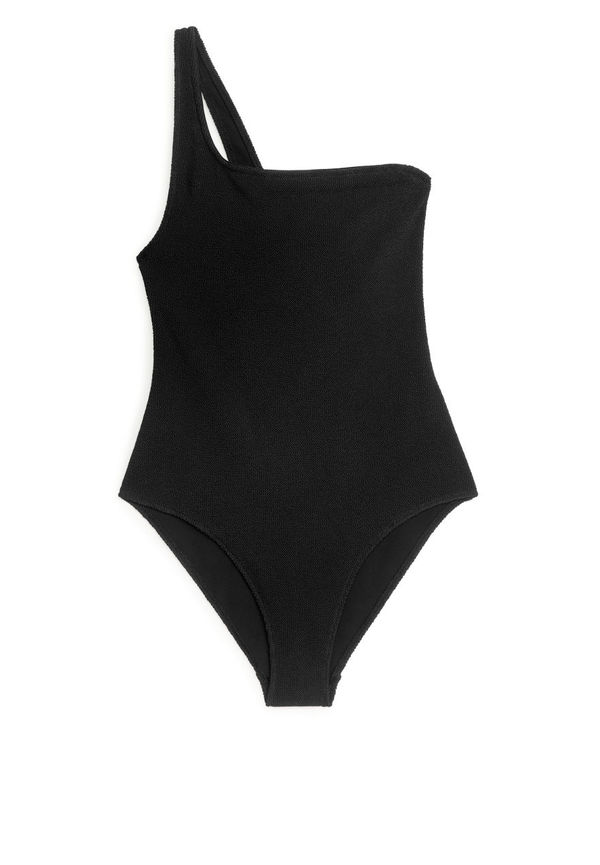 Crinkle One-Shoulder Swimsuit - Black