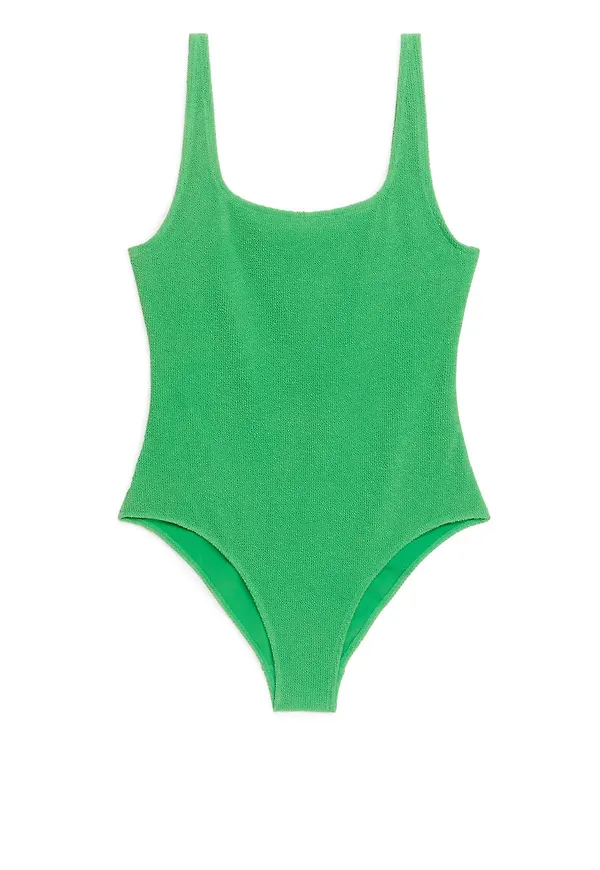 Crinkle Square Neck Swimsuit - Green