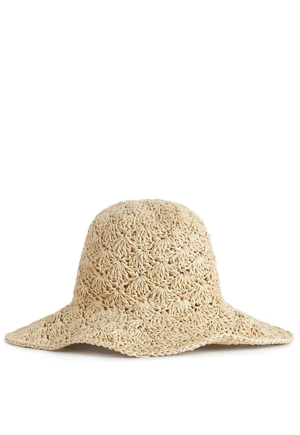 Crochet Straw Hat - Beige