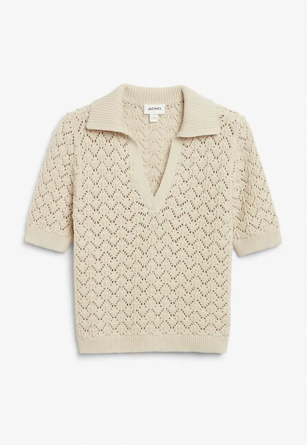 Crochet style polo shirt - Beige