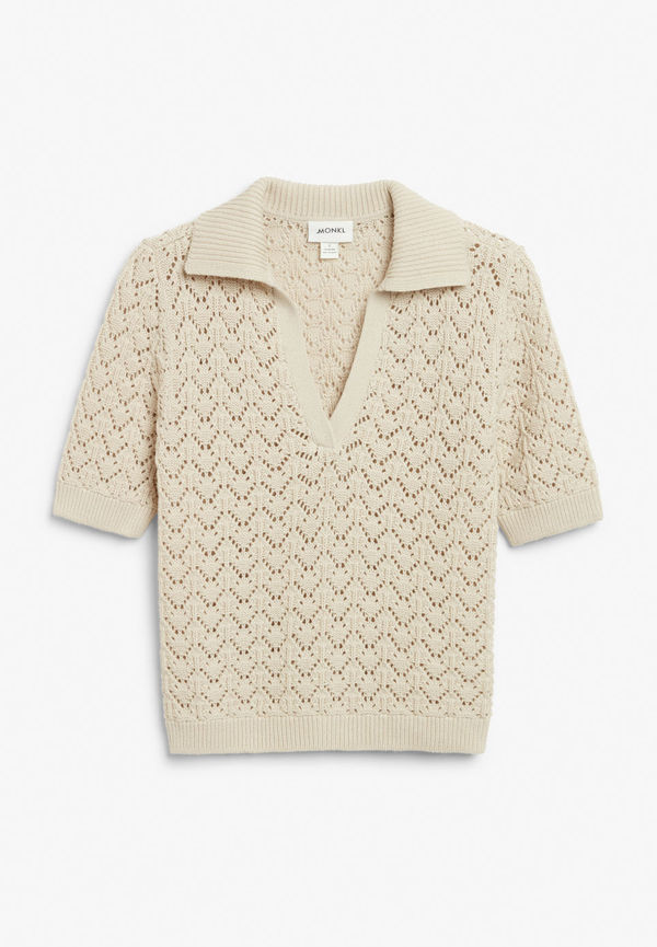 Crochet style polo shirt - Beige