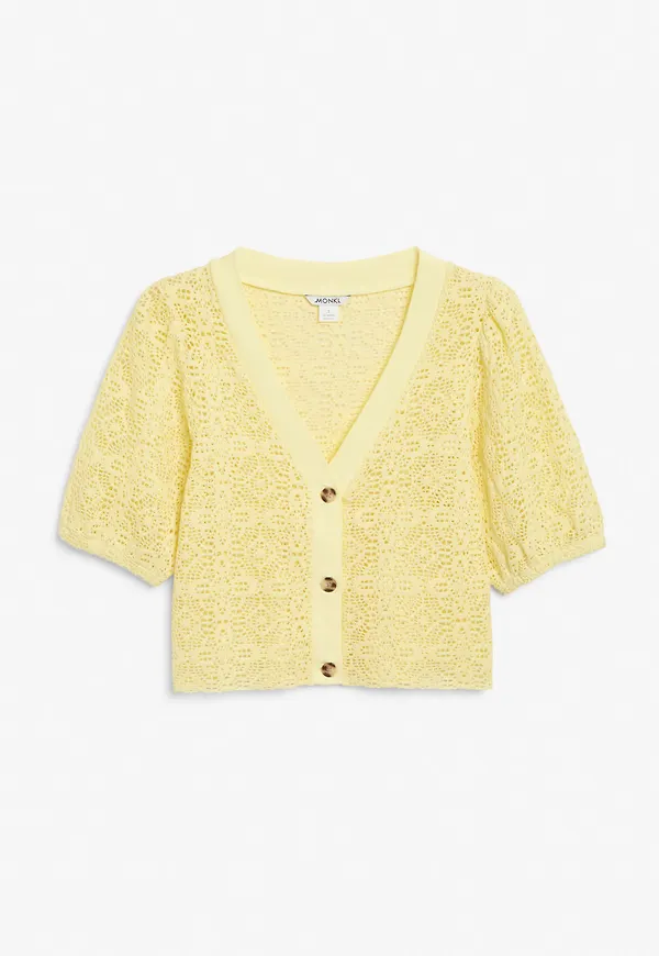 Crop crochet knit cardigan - Yellow