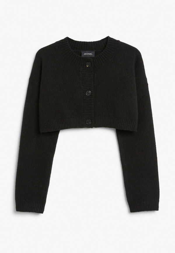 Cropped buttoned soft cardigan - Black