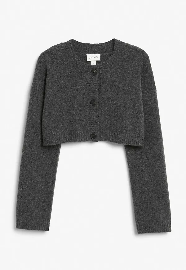 Cropped buttoned soft cardigan - Grey