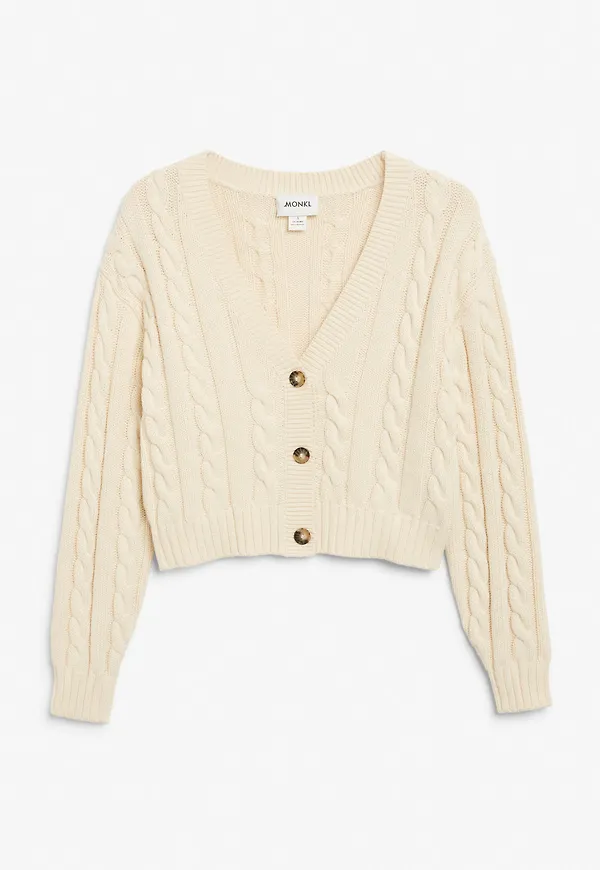 Cropped cable knit cardigan - Beige