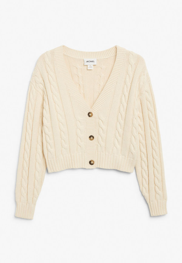 Cropped cable knit cardigan - Beige