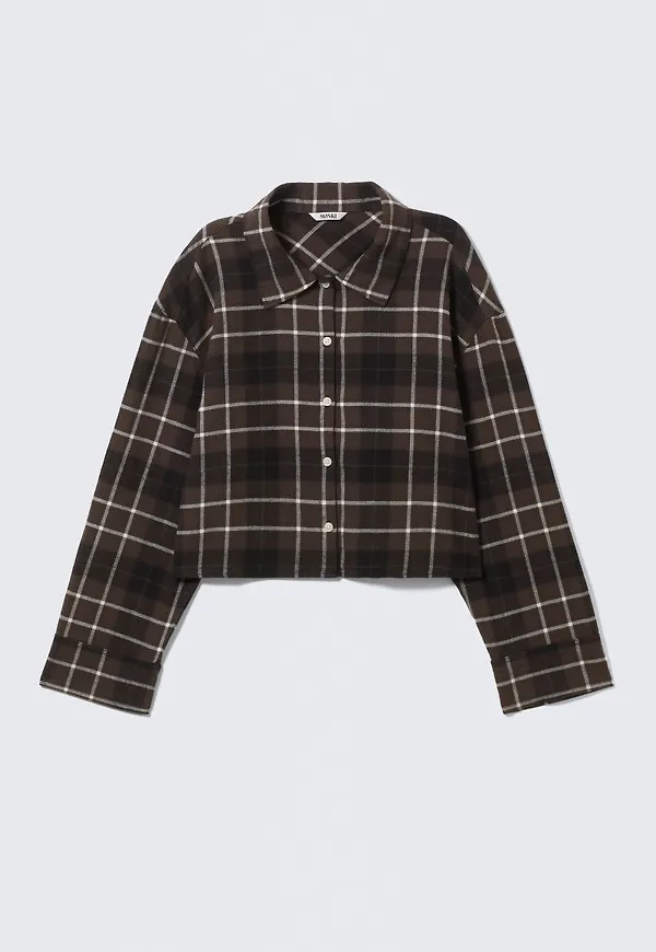 Cropped Checked Flannel Shirt
