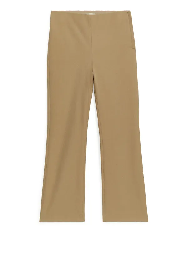 Cropped Cotton Stretch Trousers - Beige