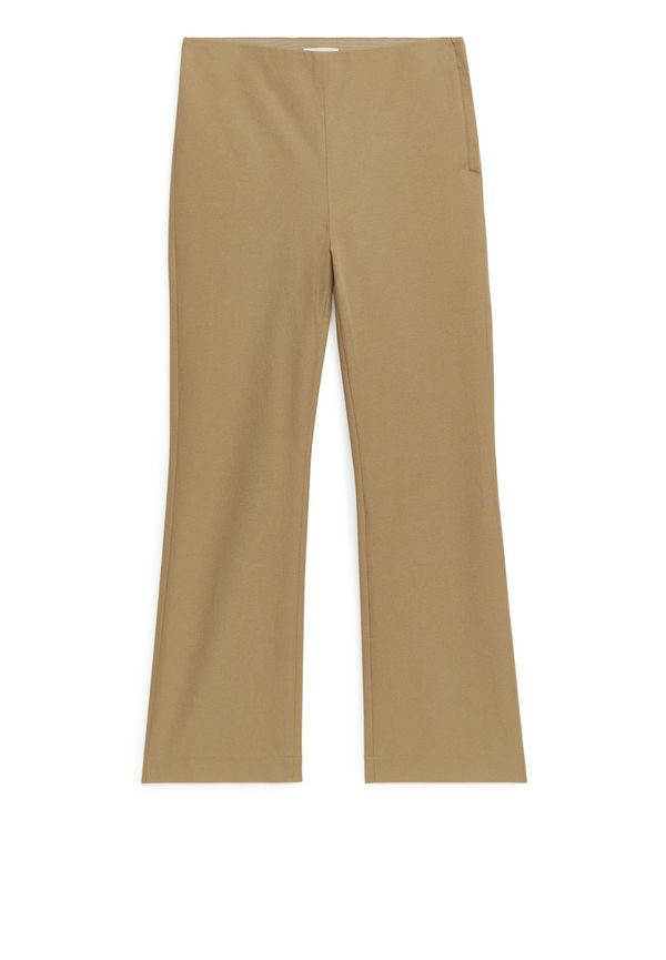 Cropped Cotton Stretch Trousers - Beige